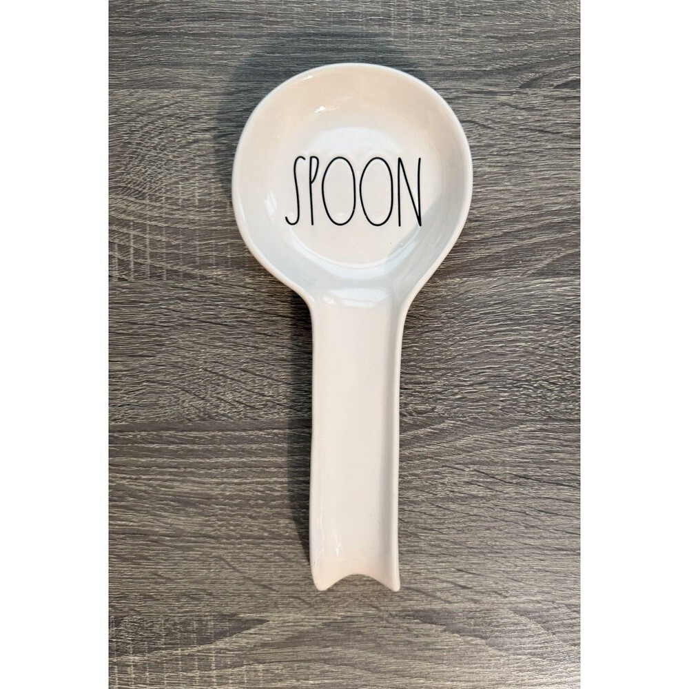 Rae Dunn “SPOON” Rest by Magenta White Ceramic Black Large Letters Farmhouse